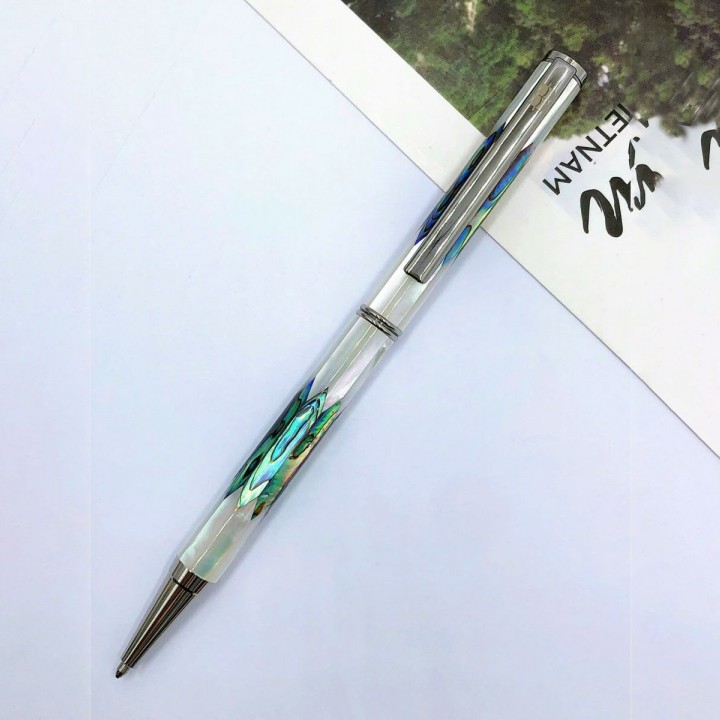 White Pearl And Abalone Signature Pen-Chrome plated-INSPIRED